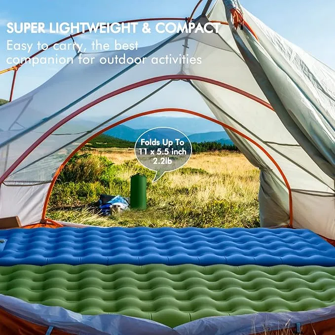MEETPEAK Extra Thickness 5 Inch Inflatable Sleeping Pad Built-in Pump, Durable Waterproof Camping Air Mattress for Backpacking Traveling Hiking, Compact & Lightweight Camping Sleeping Mat
