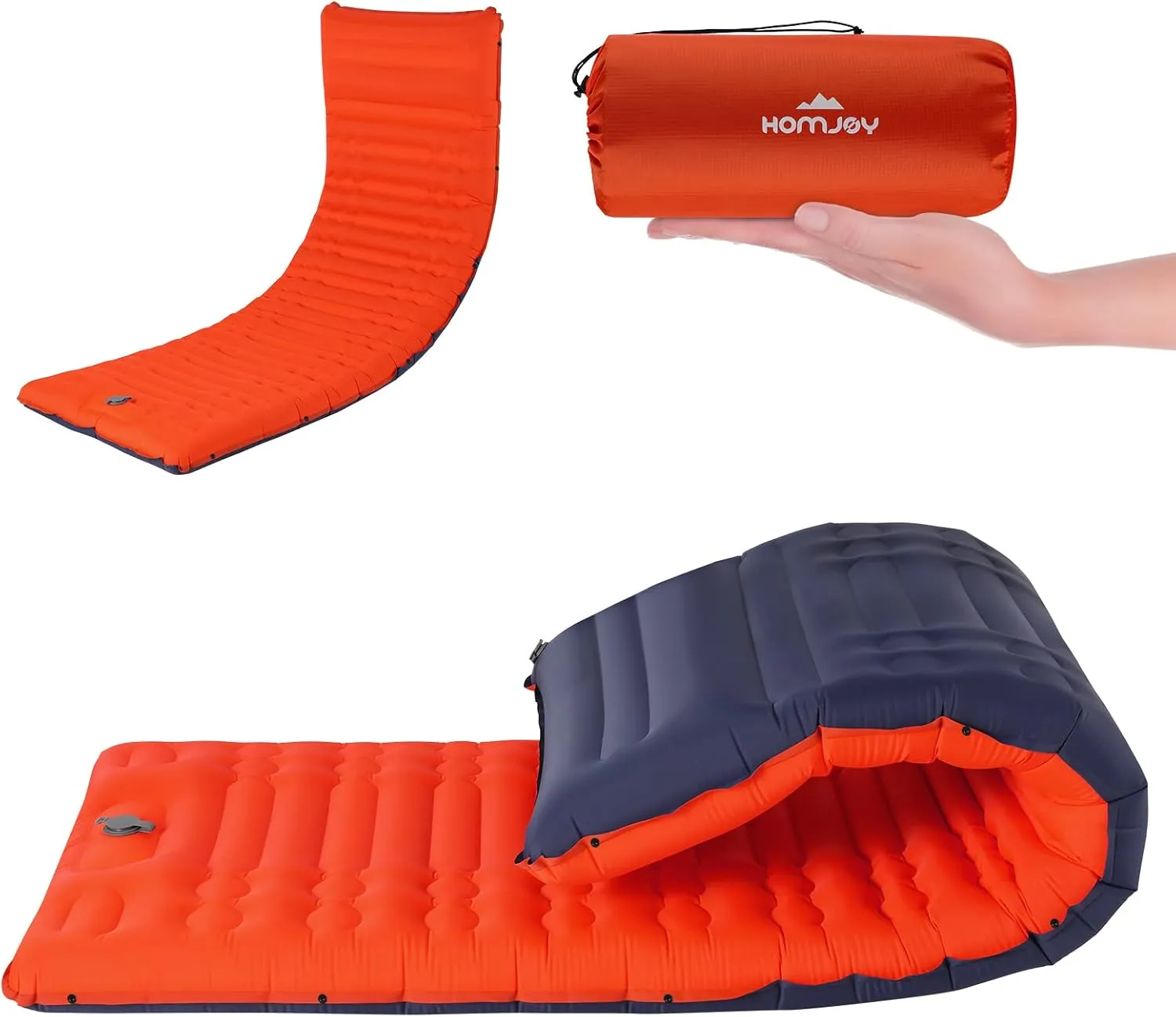 Megior Camping Sleeping Pad, Extra Thickness 4 Inch Inflatable Sleeping Mat Lightweight Waterproof Camping with Built-in Pump Air Mattress for Backpacking, Hiking, Tent, Traveling, Orange