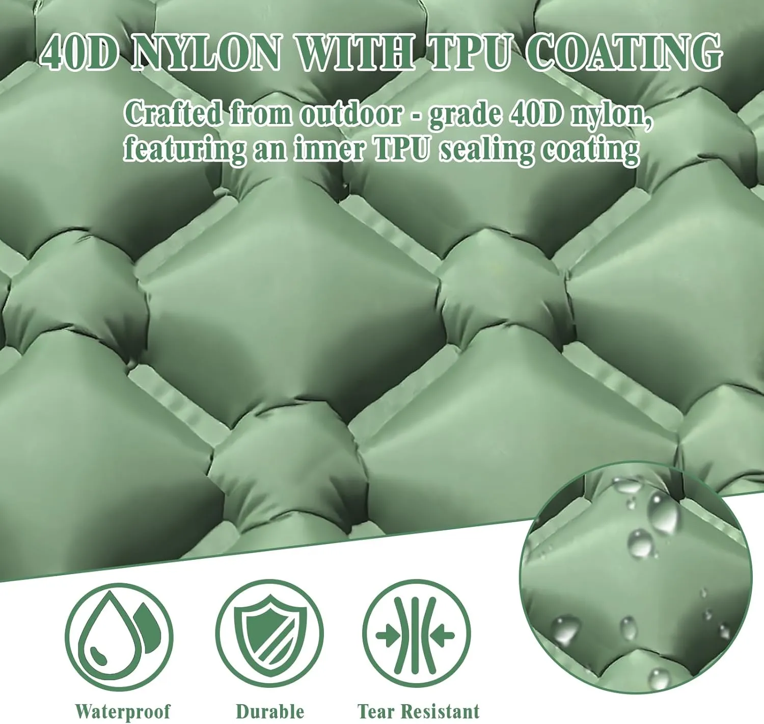 MEI&CO Ultra-Light Inflatable Sleeping Pad with Built-in Pillow & Foot Pump – for Camping, Hiking & Backpacking – Single Pad with Side Buttons for Double Conversion (1, Green)