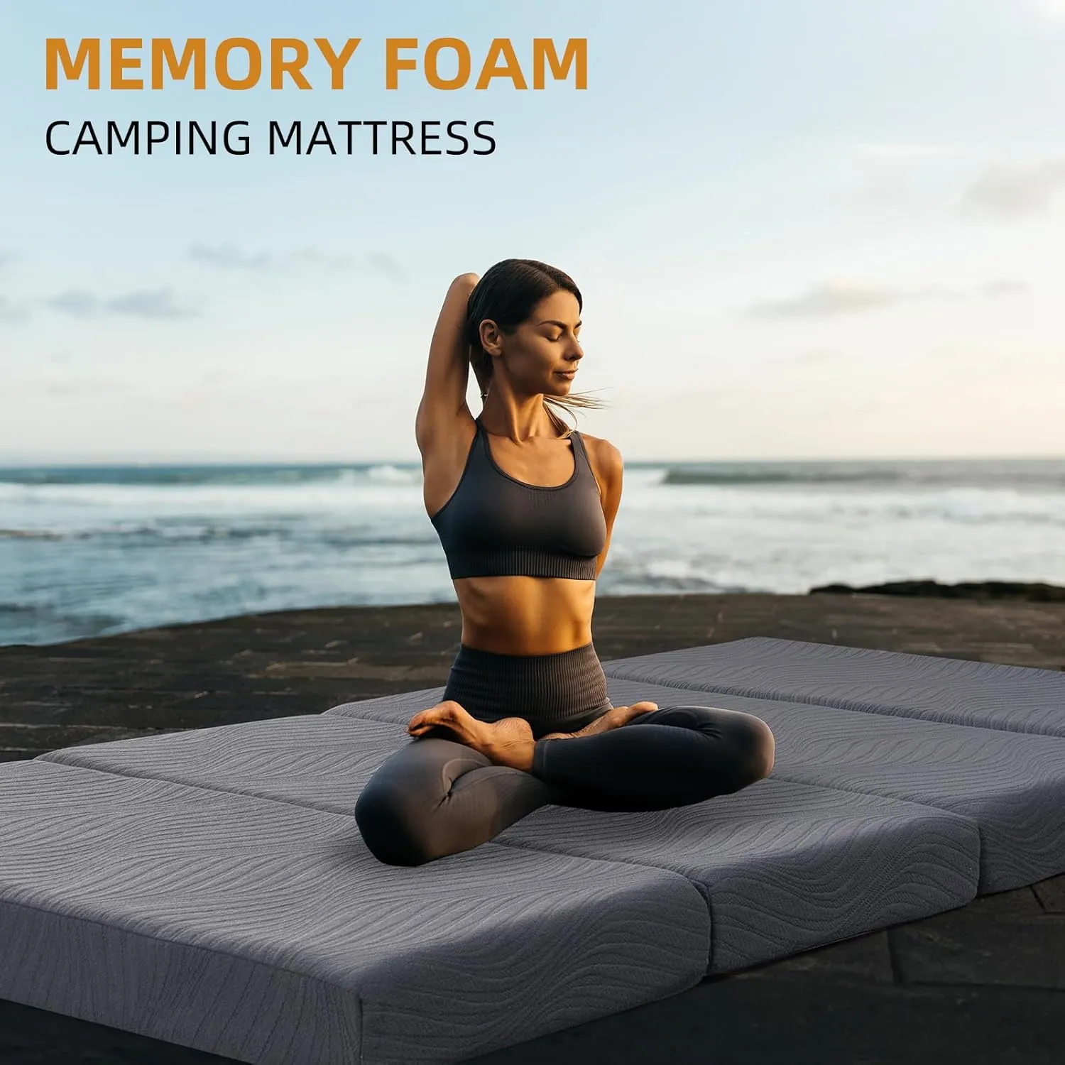 Memory Foam Camping Mattress Pad, 4 Inch Thick Waterproof Foldable Sofa Bed Floor Mattress, Portable Sleeping Pad for Adult, Sleeping Mat for Travel RV Camping Guest Yoga