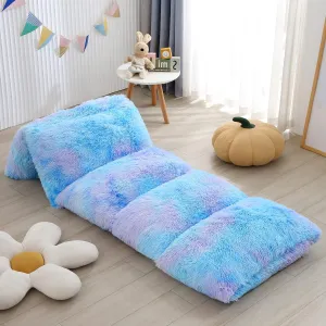 Mengersi Velvet Floor Pillows,Faux Fur Tie Dye Pillow Bed Floor Lounger Cover,Sleeping Mat for Kids Teen Toddler,Pillow Lounger for Reading Playing Games Party,Requires 5 Pillows(King,Blue)