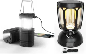 Mesqool Camping Lanterns Combination, Compact Super Bright White Camping Light   Retro Style Warm Lantern Candlelight, IPX4 Waterproof, Large Battery Long Lasting