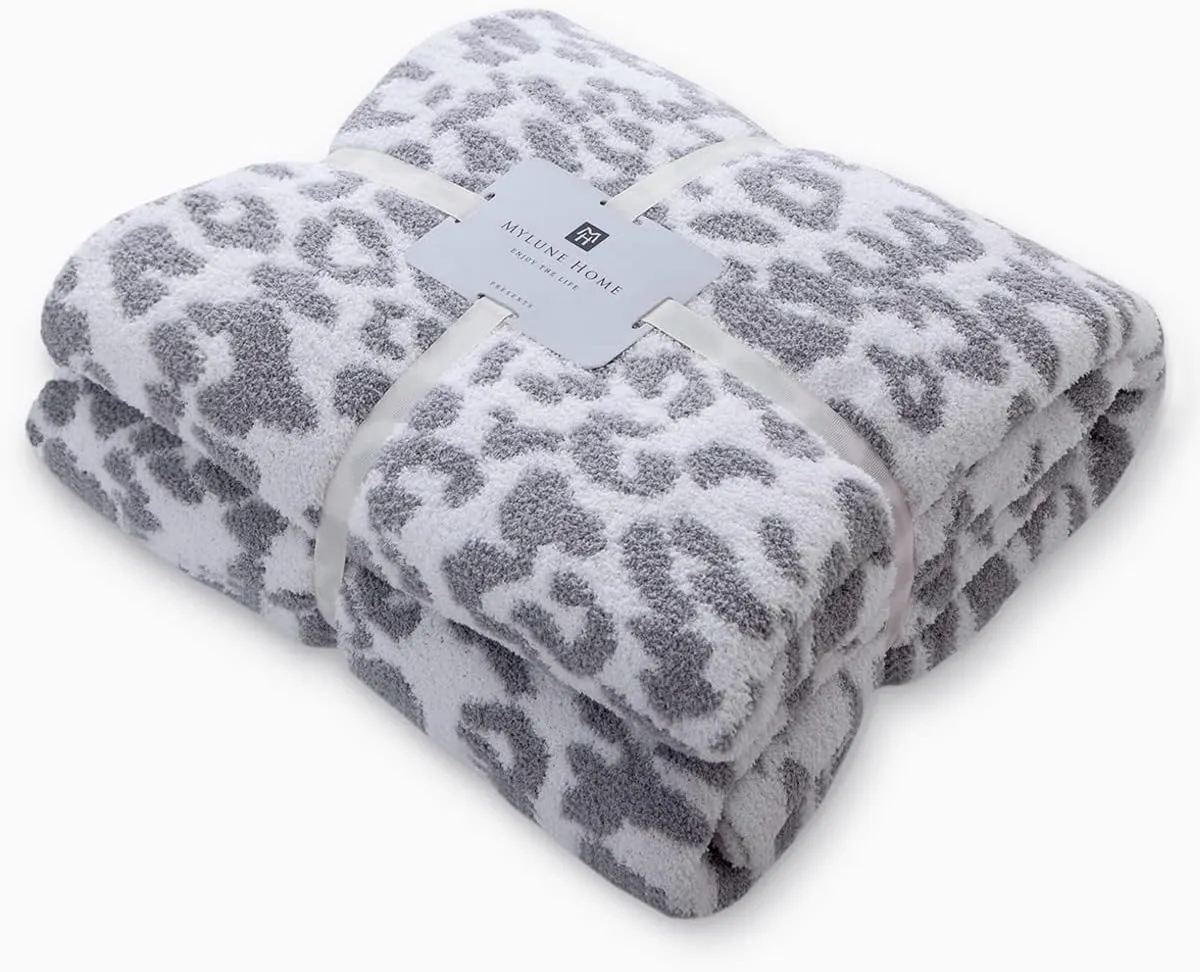 MH MYLUNE HOME Ultra Soft Leopard Throw Blanket (50x60 inches) Microfiber Blanket Plush Warm Reversible Cheetah Blanket Snow Leopard Pattern Throw for Couch Bed Sofa - White Gray, 50"x60"