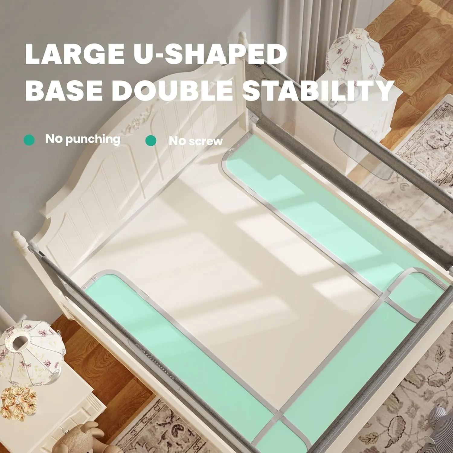 MHOMER Bed Rail for Toddlers-Toddler Bed Rails 2 Minutes Quick Assembly Foldable Bed Rails for Queen Bed, King, Full, Twin Size Bed, Baby Bed Rail Guard with Steady U-Shape Base 74.8",1 Side