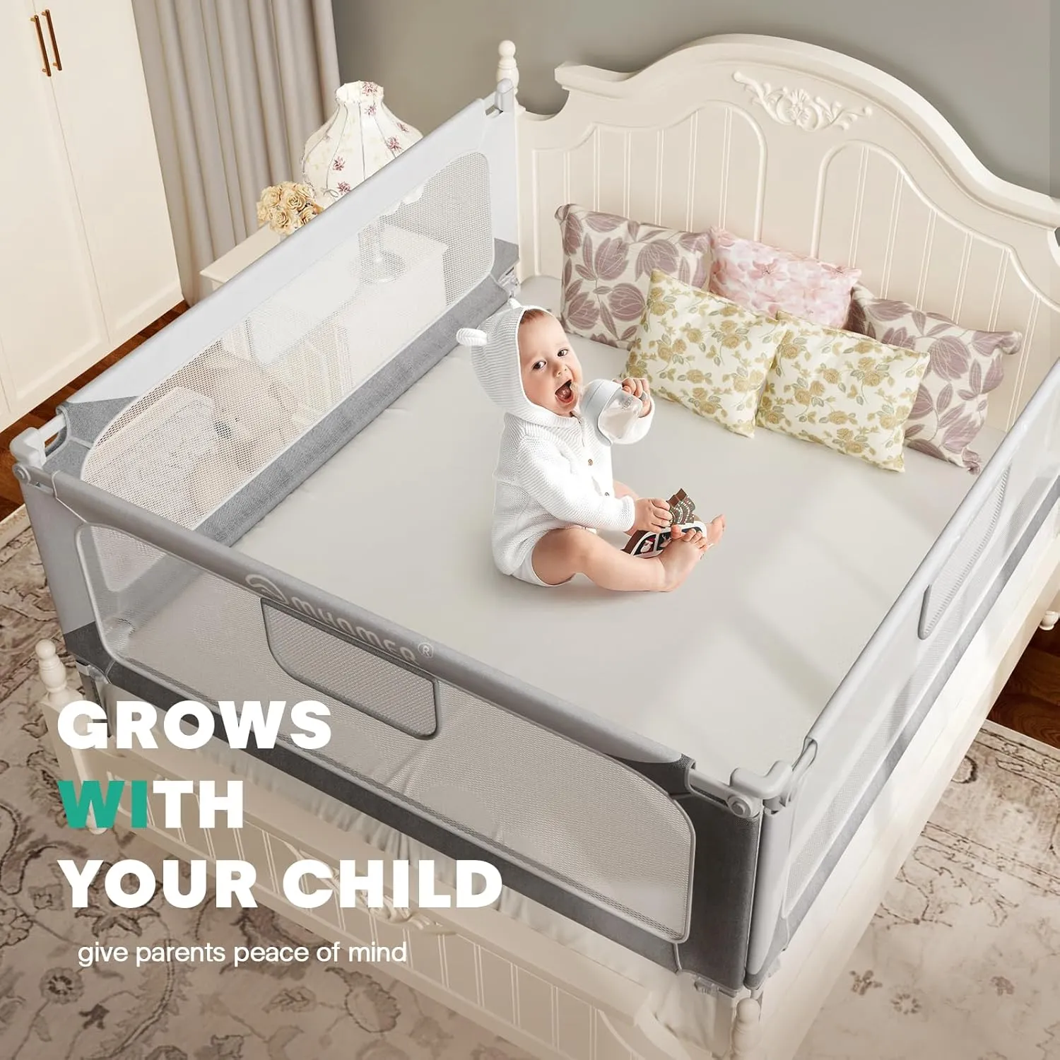 MHOMER Bed Rail for Toddlers-Toddler Bed Rails 2 Minutes Quick Assembly Foldable Bed Rails for Queen Bed, King, Full, Twin Size Bed, Baby Bed Rail Guard with Steady U-Shape Base 74.8",1 Side