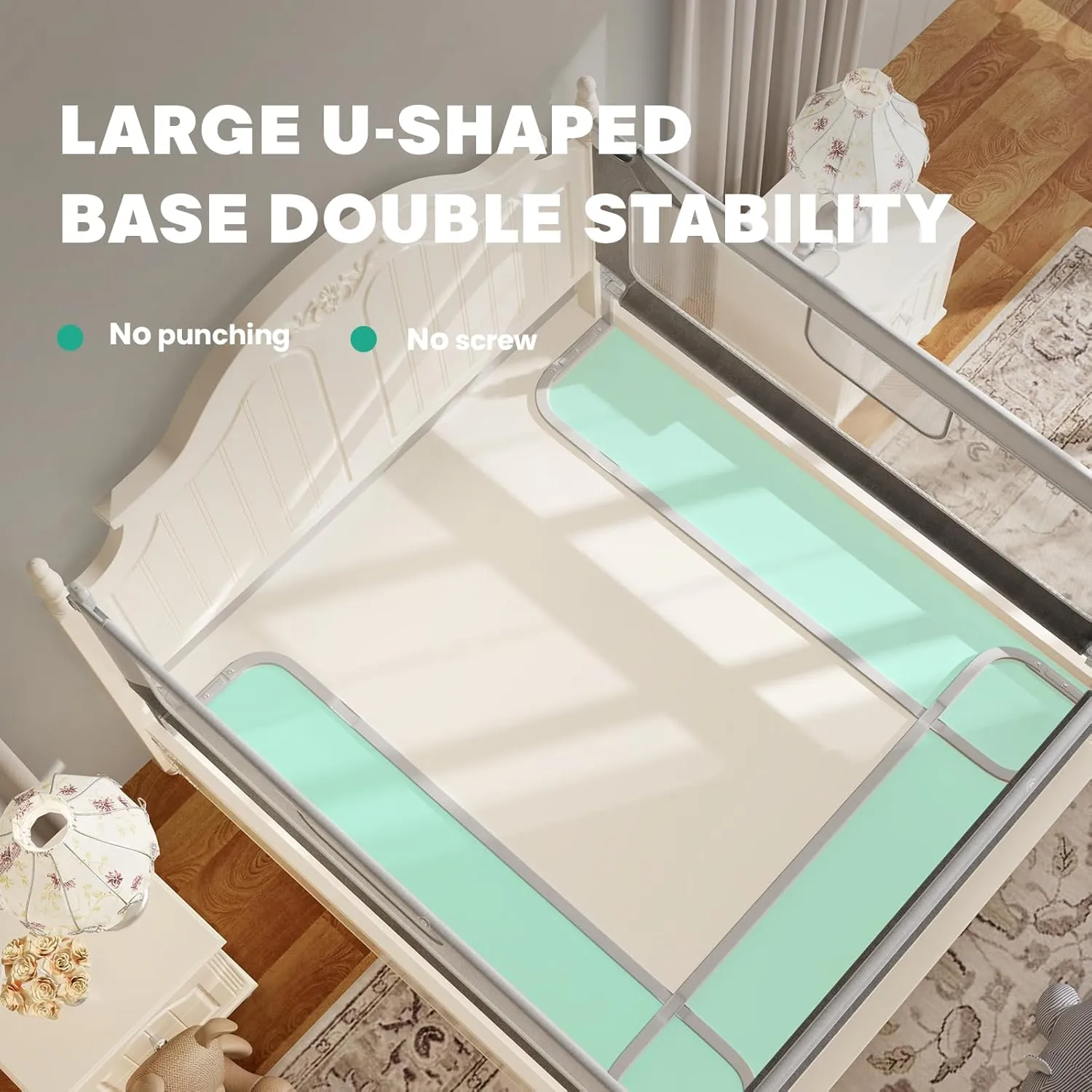 MHOMER Bed Rail for Toddlers-Toddler Bed Rails 2 Minutes Quick Assembly Foldable Bed Rails for Queen Bed, King, Full, Twin Size Bed, Baby Bed Rail Guard with Steady U-Shape Base 74.8",1 Side