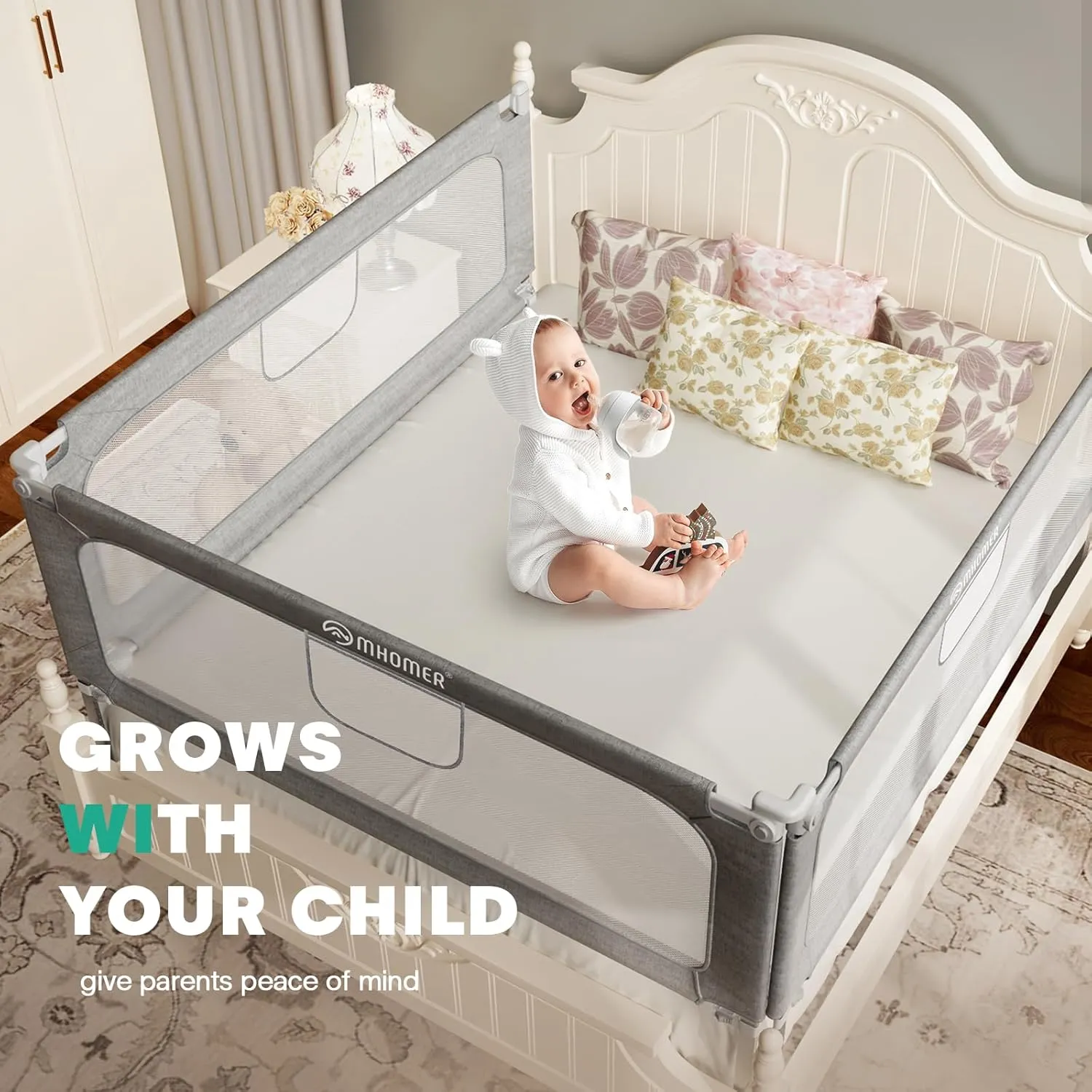 MHOMER Bed Rail for Toddlers-Toddler Bed Rails 2 Minutes Quick Assembly Foldable Bed Rails for Queen Bed, King, Full, Twin Size Bed, Baby Bed Rail Guard with Steady U-Shape Base 74.8",1 Side