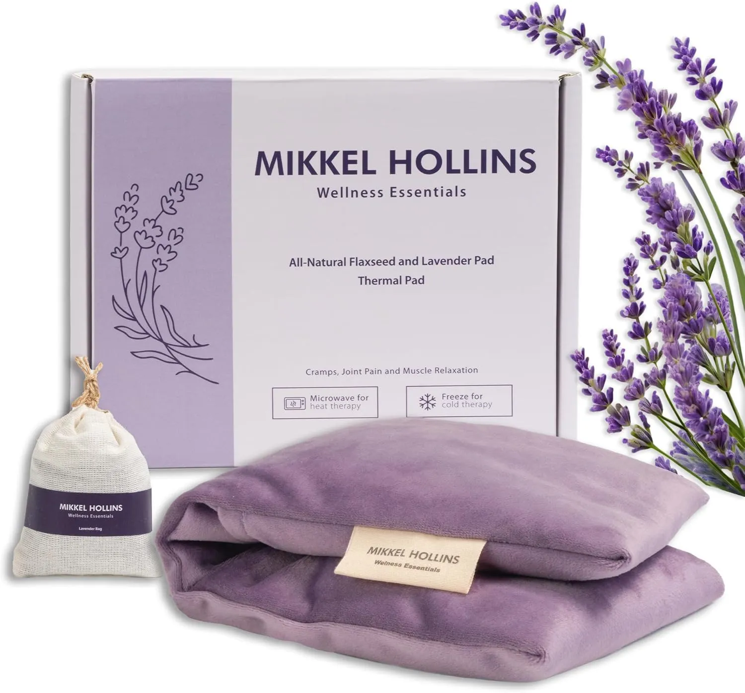 Microwave Heating Pad with Flaxseed and Lavender for Back, Neck, Shoulder, Joint & Menstrual Cramp Relief, Washable Cover and Reusable, with Mini Lavender Bag Gift