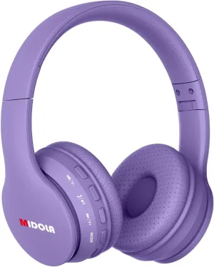 MIDOLA Kids Headphones Bluetooth 5.3 Wireless 60H Play Time Volume Limit 85/110dB Over Ear Foldable Protection Headset/Wired AUX Cord Mic for Boy Girl Travel School Phone Pad Tablet Light Purple