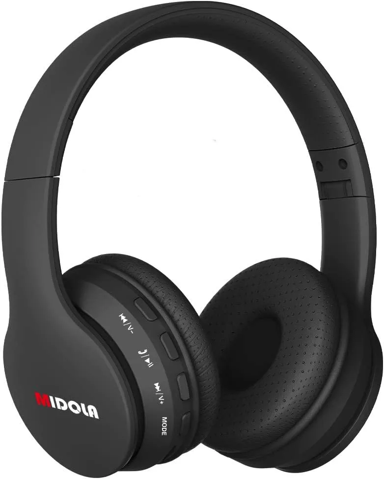 MIDOLA Kids Headphones Bluetooth 5.3 Wireless 60H Play Time Volume Limit 85/110dB Over Ear Foldable Protection Headset/Wired AUX Cord Mic for Child Boy Girl Travel School Phone Pad Tablet Black
