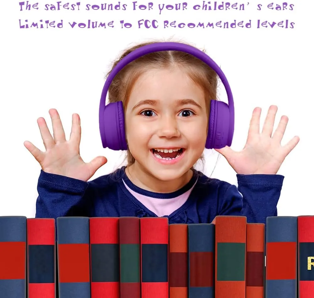 MIDOLA Kids Headphones Bluetooth 5.3 Wireless 60H Play Time Volume Limit 85/110dB Over Ear Foldable Protection Headset/Wired AUX Cord Mic for Child Boy Girl Travel School Phone Pad Tablet Purple