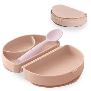 Miniware Fold & Scoop Baby Feeding Set - Silicone Travel Baby Plate With Suction & Baby Spoon - Compact, Portable, Dishwasher-Safe, Suction Base for Mess-Free Eating (Pink Salt and Cotton Candy)