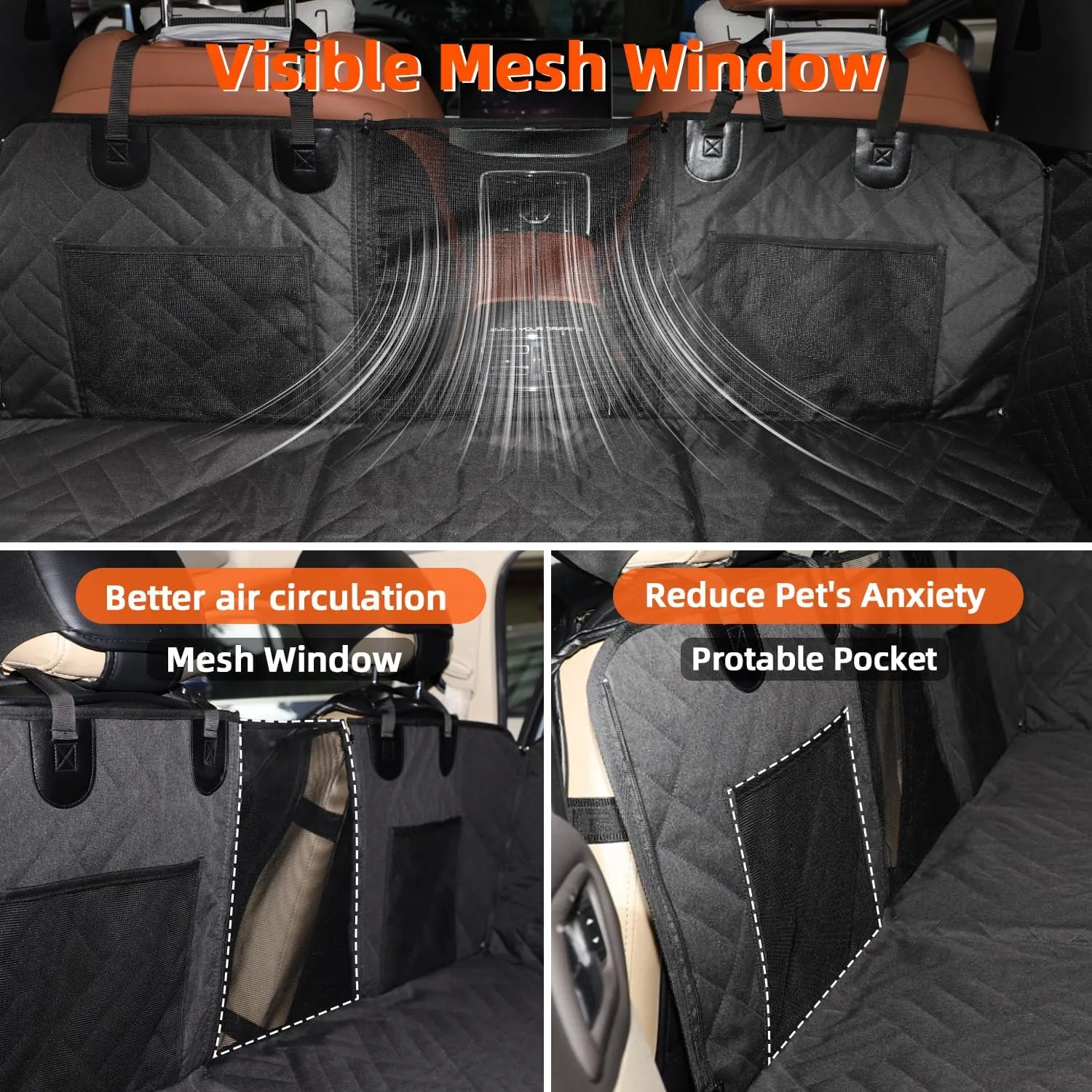 MIROZO Back Seat Extender for Dogs,600D Heavy Durable Dog Seat Cover Car Seat Cover for Back Seat,Waterproof Car Pet Backseat Protector,Large Space Travel Bed with 3-Fold Bottom for Car SUV Truck