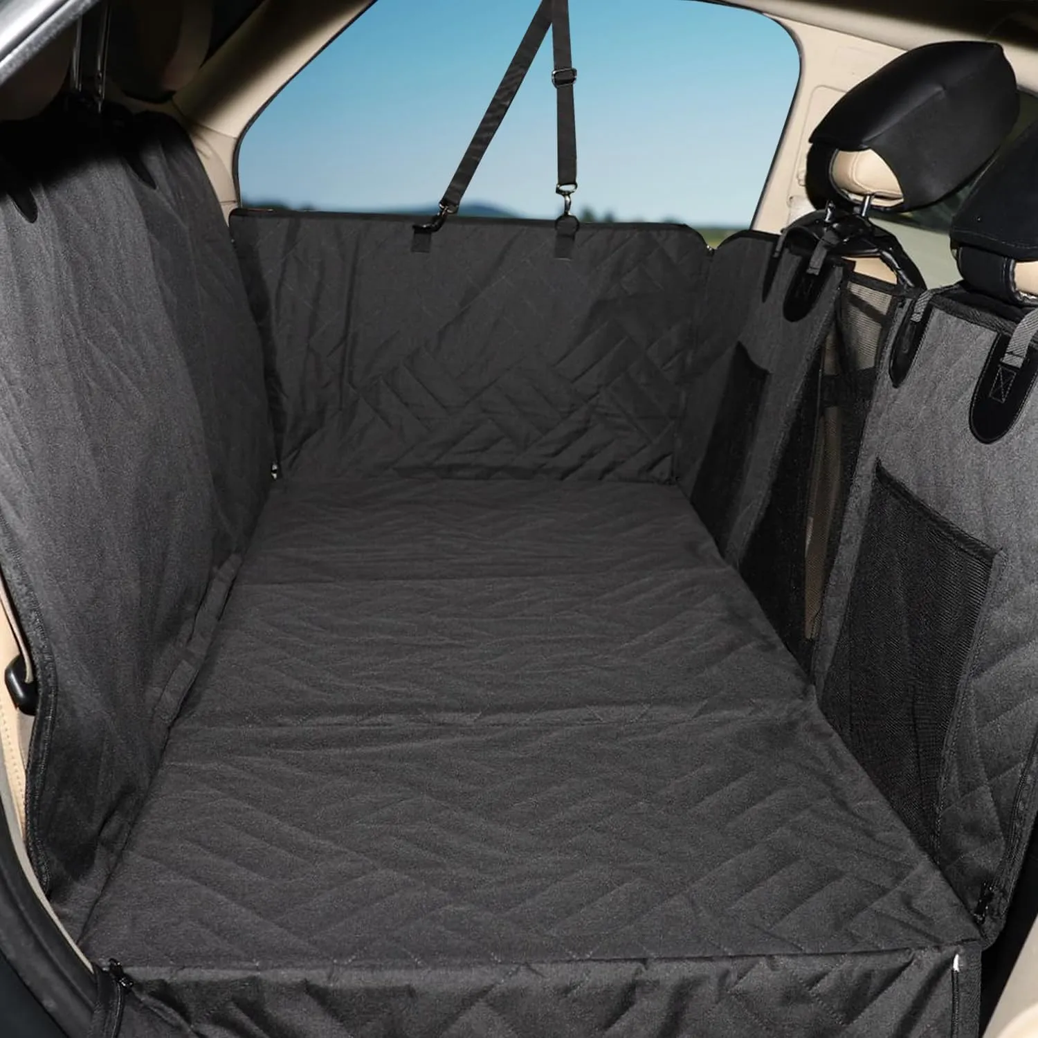 MIROZO Back Seat Extender for Dogs,600D Heavy Durable Dog Seat Cover Car Seat Cover for Back Seat,Waterproof Car Pet Backseat Protector,Large Space Travel Bed with 3-Fold Bottom for Car SUV Truck