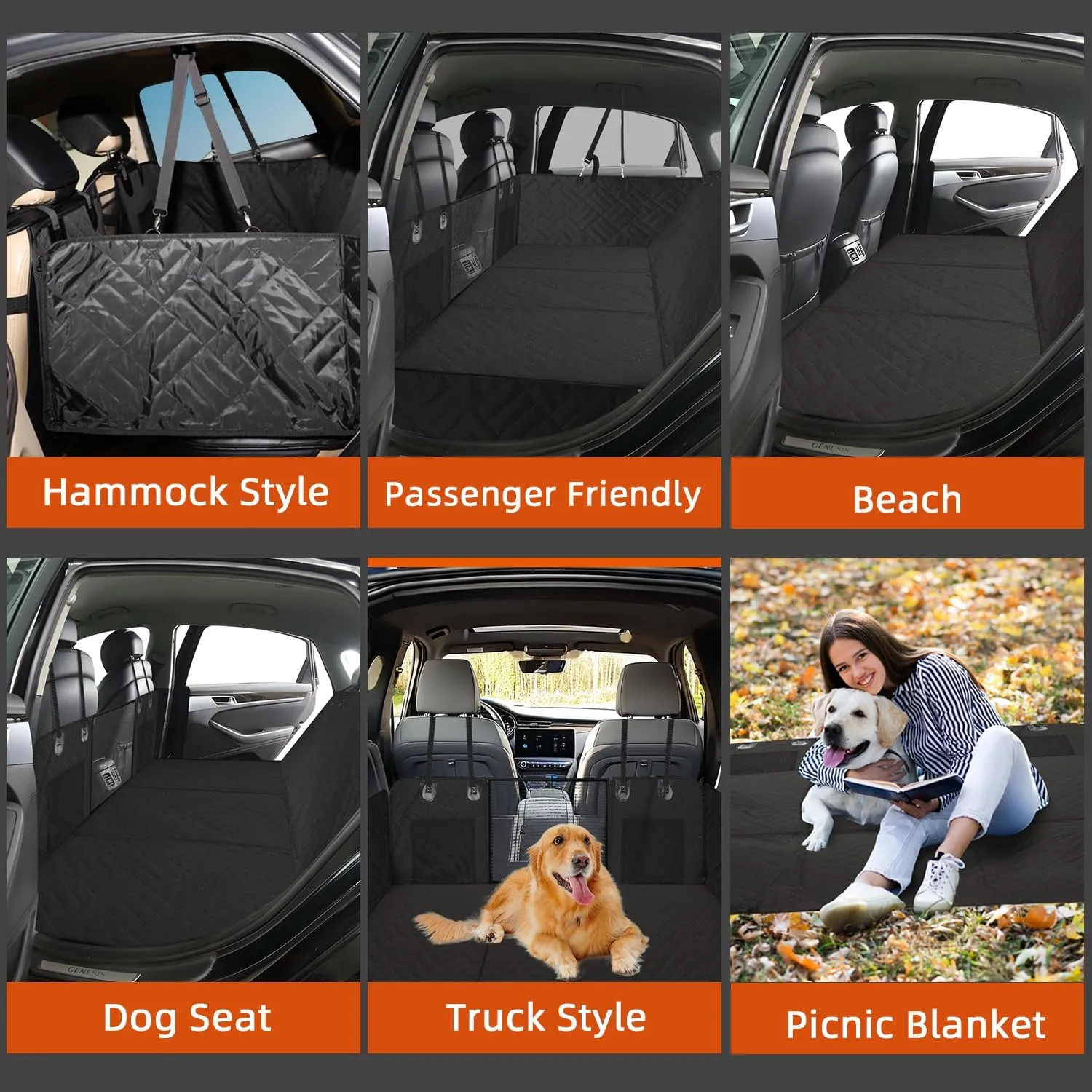 MIROZO Back Seat Extender for Dogs,600D Heavy Durable Dog Seat Cover Car Seat Cover for Back Seat,Waterproof Car Pet Backseat Protector,Large Space Travel Bed with 3-Fold Bottom for Car SUV Truck