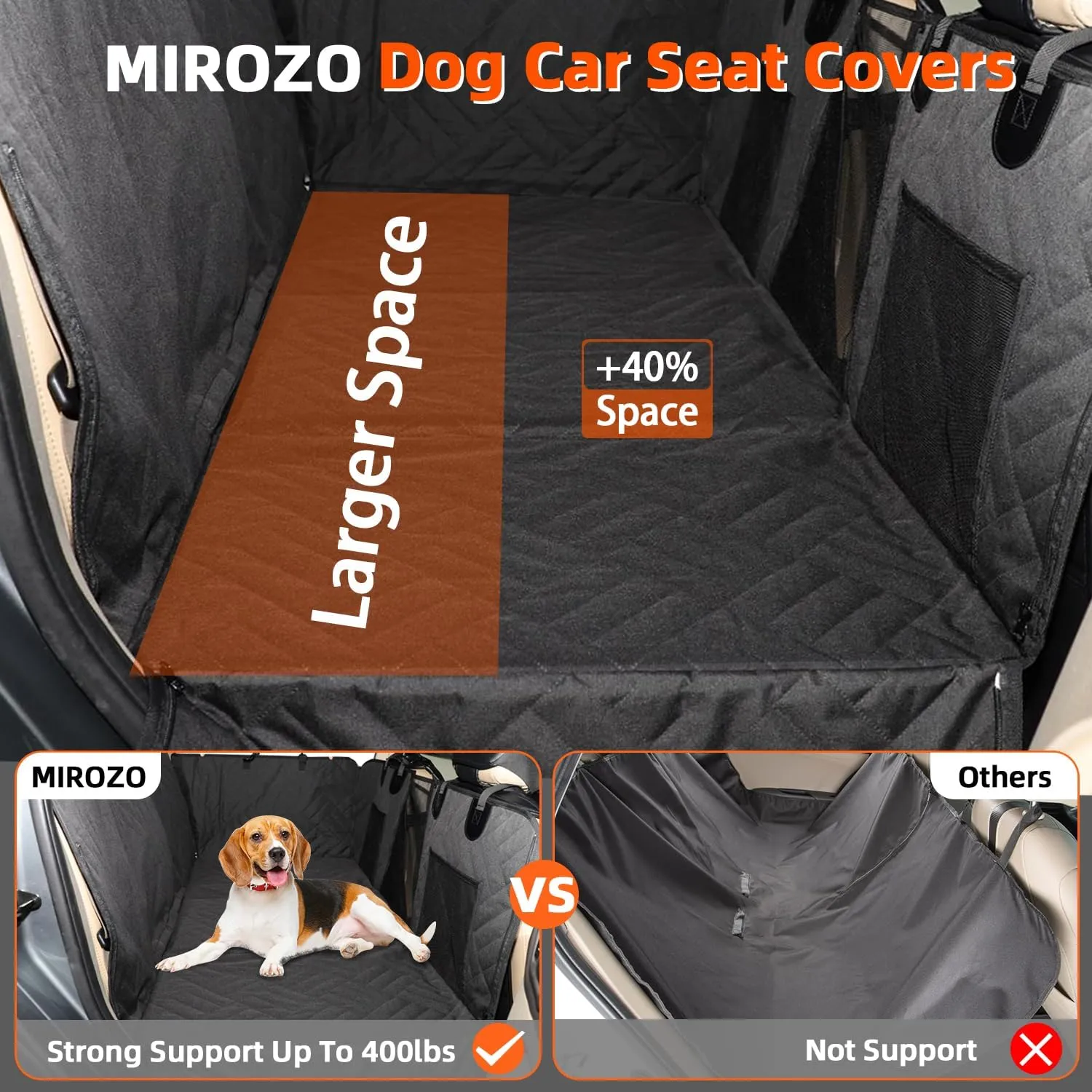 MIROZO Back Seat Extender for Dogs,600D Heavy Durable Dog Seat Cover Car Seat Cover for Back Seat,Waterproof Car Pet Backseat Protector,Large Space Travel Bed with 3-Fold Bottom for Car SUV Truck