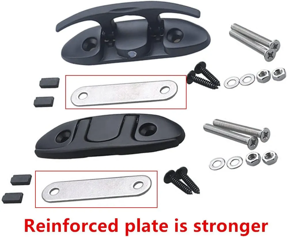 MIZUGIWA 4-1/2 Inch 6 Inch Boat Folding Cleats,Marine Stainless Steel Boat Cleats,Flip Up Dock Cleats W/Back Plate & Fasteners Black/Silver for Mooring,Boat Docks, Decks,Kayaks