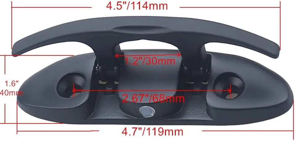 MIZUGIWA 4-1/2 Inch 6 Inch Boat Folding Cleats,Marine Stainless Steel Boat Cleats,Flip Up Dock Cleats W/Back Plate & Fasteners Black/Silver for Mooring,Boat Docks, Decks,Kayaks
