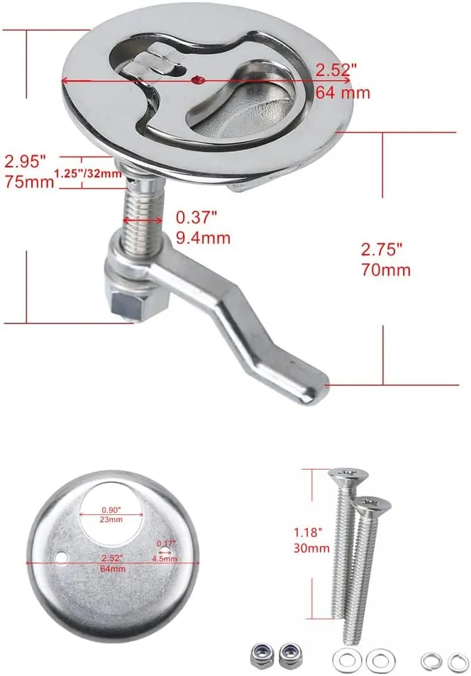MIZUGIWA Boat Cam Latch Stainless Steel Marine,Boat Locker Latch Hatch Pull,Flush Hatch Lift with Back Plate Fasteners