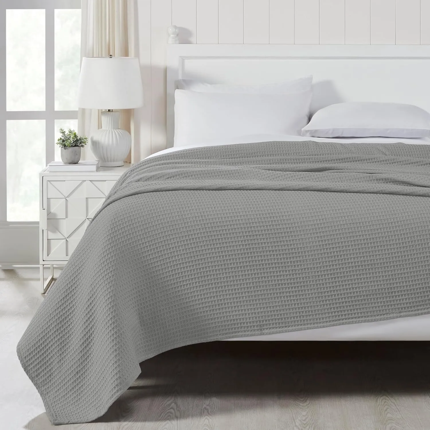 Modern Threads 100% Cotton Waffle Thermal Blanket, Light Gray, Full/Queen