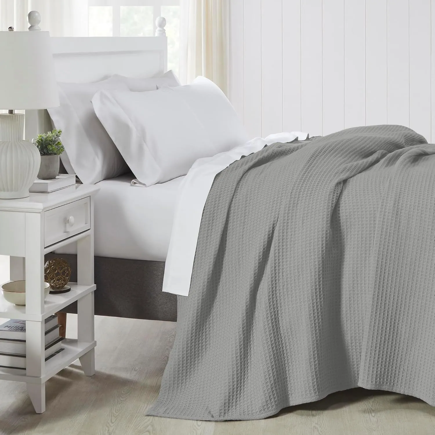 Modern Threads 100% Cotton Waffle Thermal Blanket, Light Gray, Full/Queen
