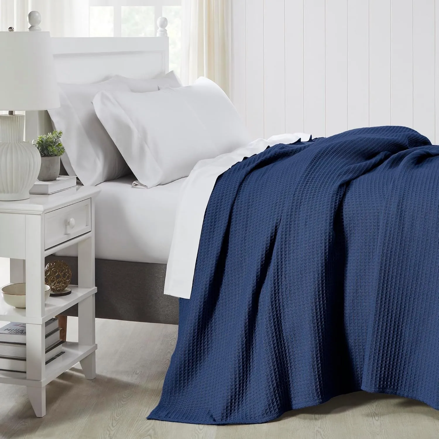 Modern Threads 100% Cotton Waffle Thermal Blanket, Navy, Full/Queen