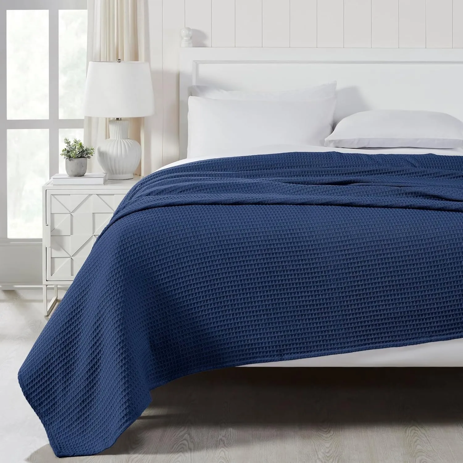 Modern Threads 100% Cotton Waffle Thermal Blanket, Navy, Full/Queen
