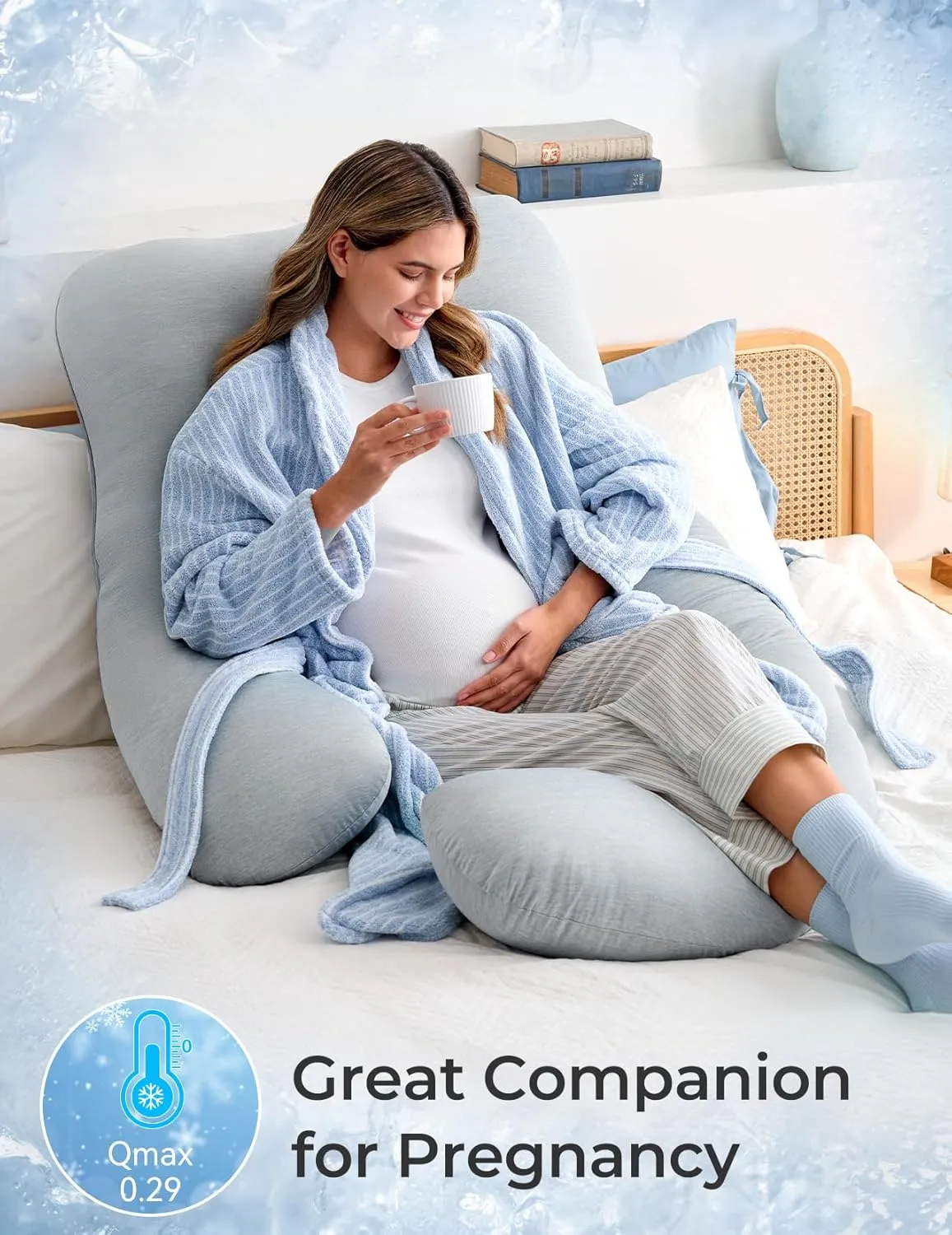 Momcozy Pregnancy Pillows with Cooling Cover, U-Shaped Full Body Maternity Pillow for Side Sleepers 57 Inch - Support for Back, Hip, Belly, Legs for Pregnant Women