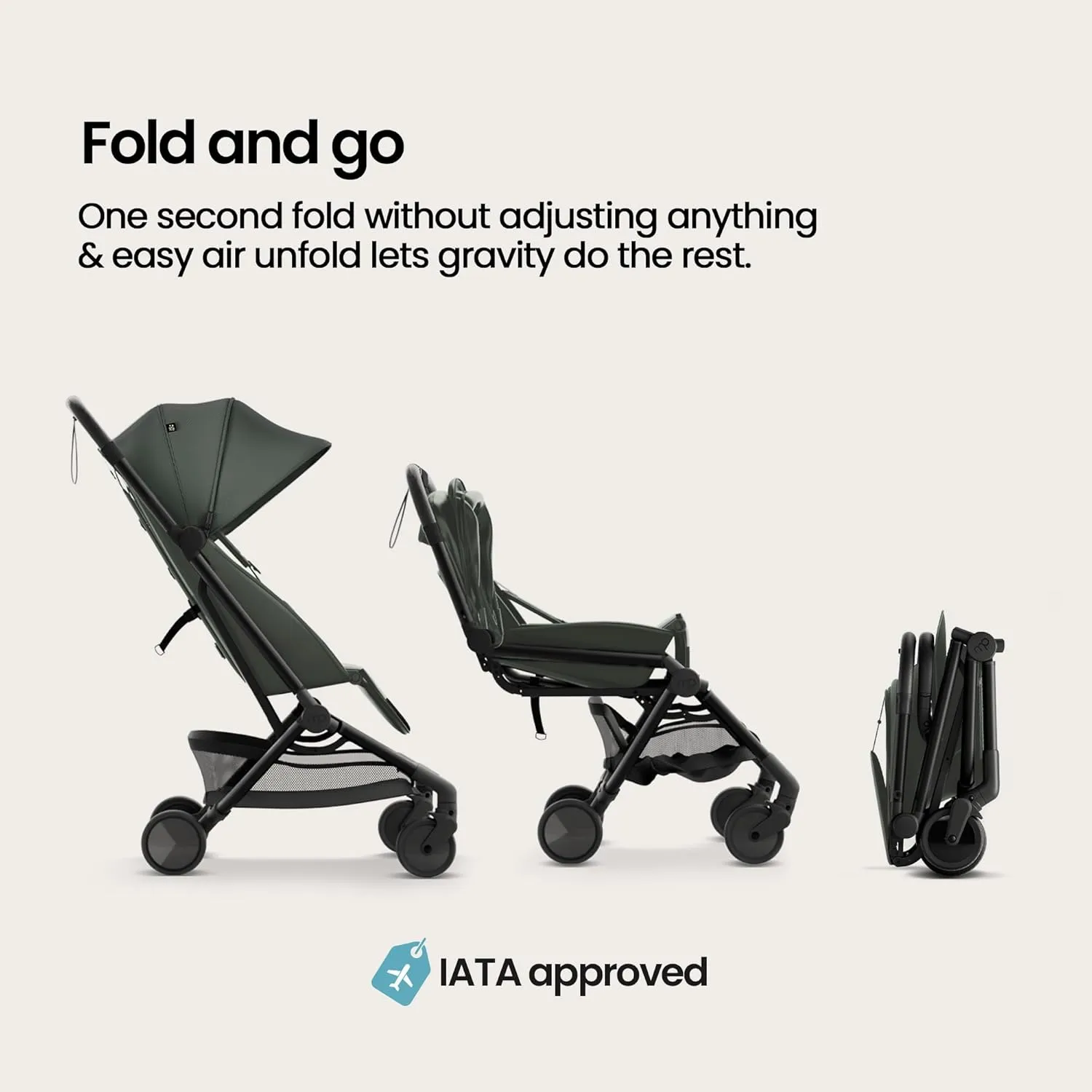 Mompush Velo Lightweight Travel Stroller – One-Hand Fold, Ultra-Compact & Airplane Friendly, Lie-Flat Recline Seat (from Birth to 50 lbs), Includes Cup Holder, Shoulder Strap, and Leather Bumper Bar