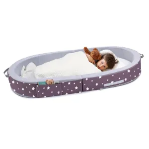 Mooedcoe Portable Foldable Toddler Travel Bed with Sides, Folding Toddler Bed for Travel Kid Foam Sleeping Cot for Children 18M – 5yr Old (Round, Star)
