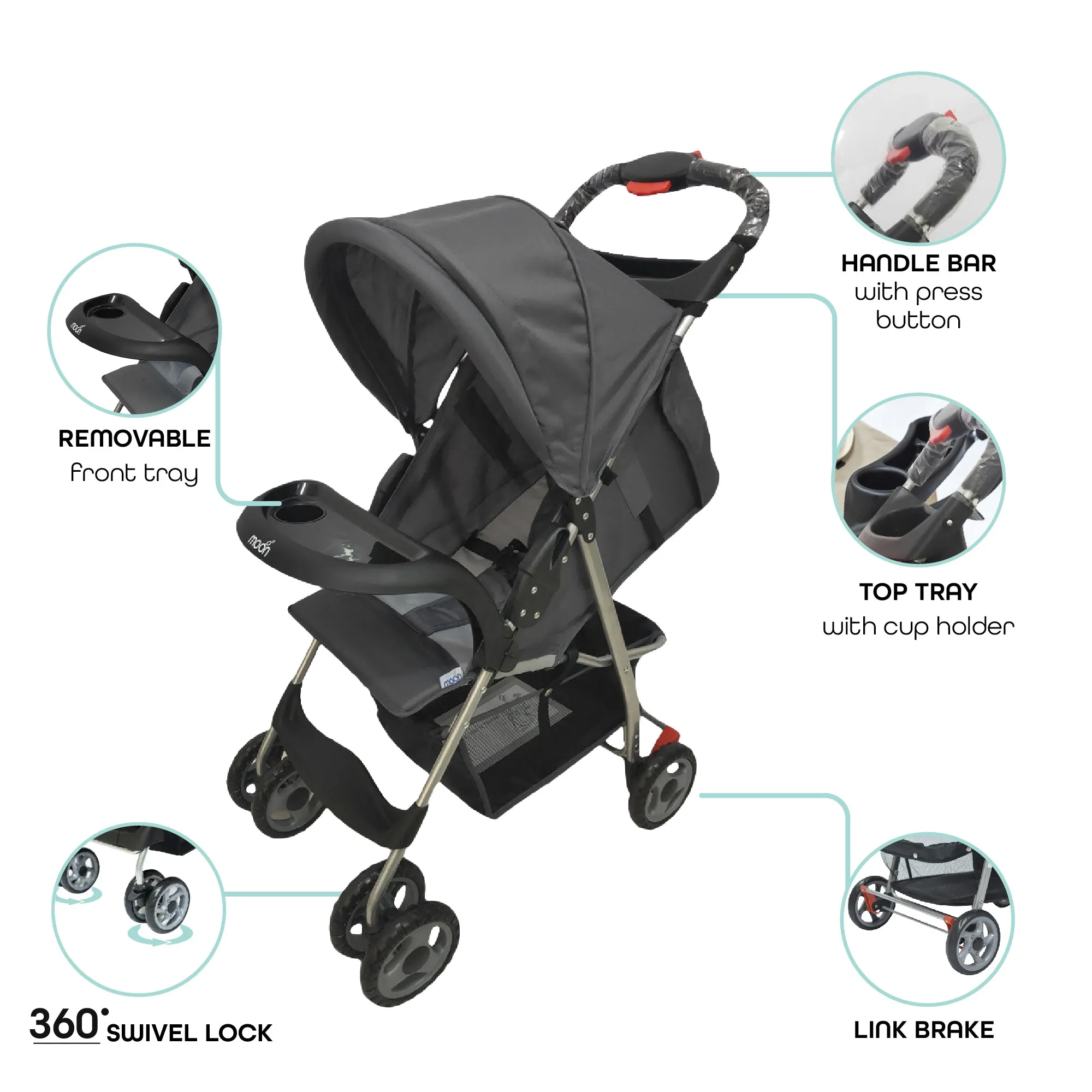 Moon -  Bezik One Fold Stroller  - Grey