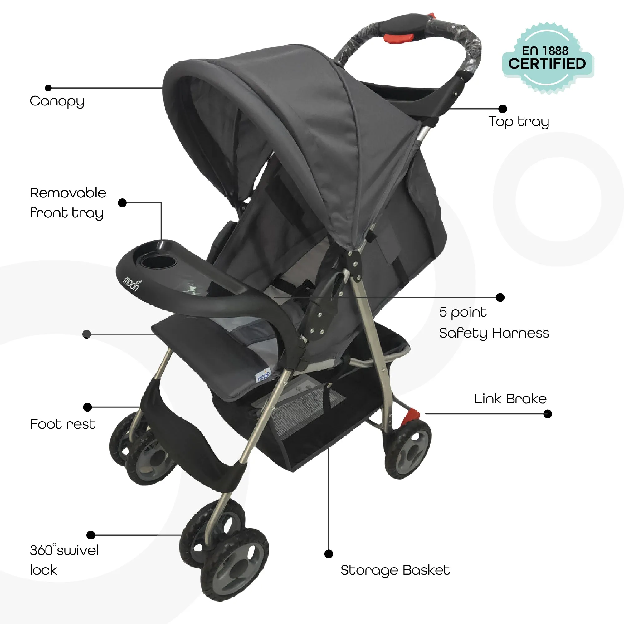 Moon -  Bezik One Fold Stroller  - Grey
