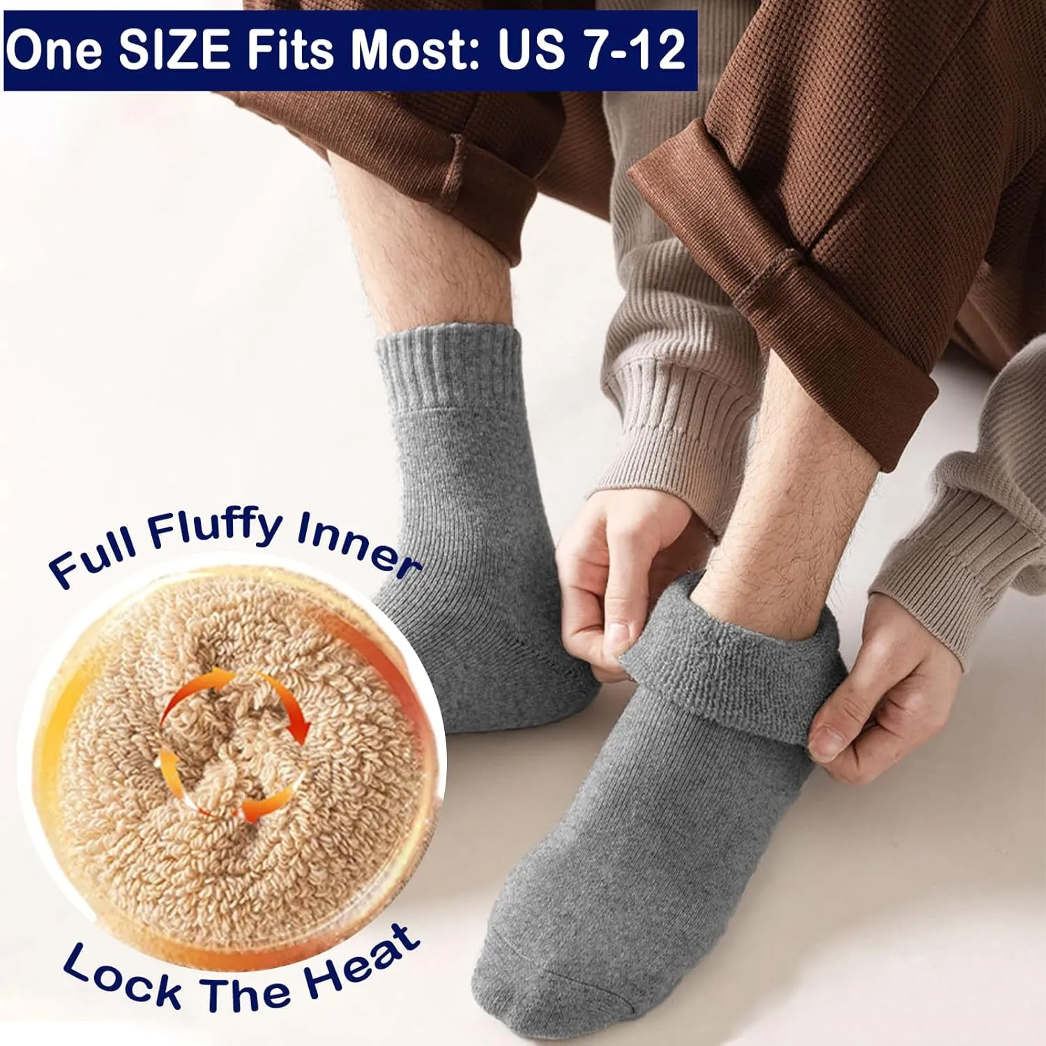 MOSOTECH 5 Pairs Wool Socks for Men, Size 7-12, Cozy Cushioned Crew Boot Socks Thermal and Warm for Winter Spring Work Hiking