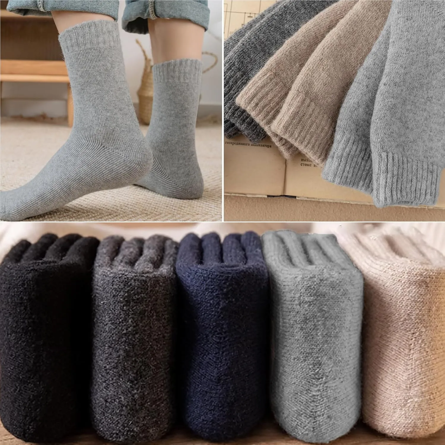 MOSOTECH 5 Pairs Wool Socks for Men, Size 7-12, Cozy Cushioned Crew Boot Socks Thermal and Warm for Winter Spring Work Hiking