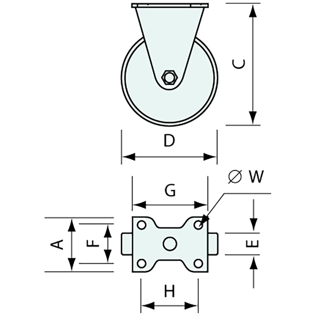 Mounting Plate Castor Fixed Rubber Wheel Stainless Steel 100mm