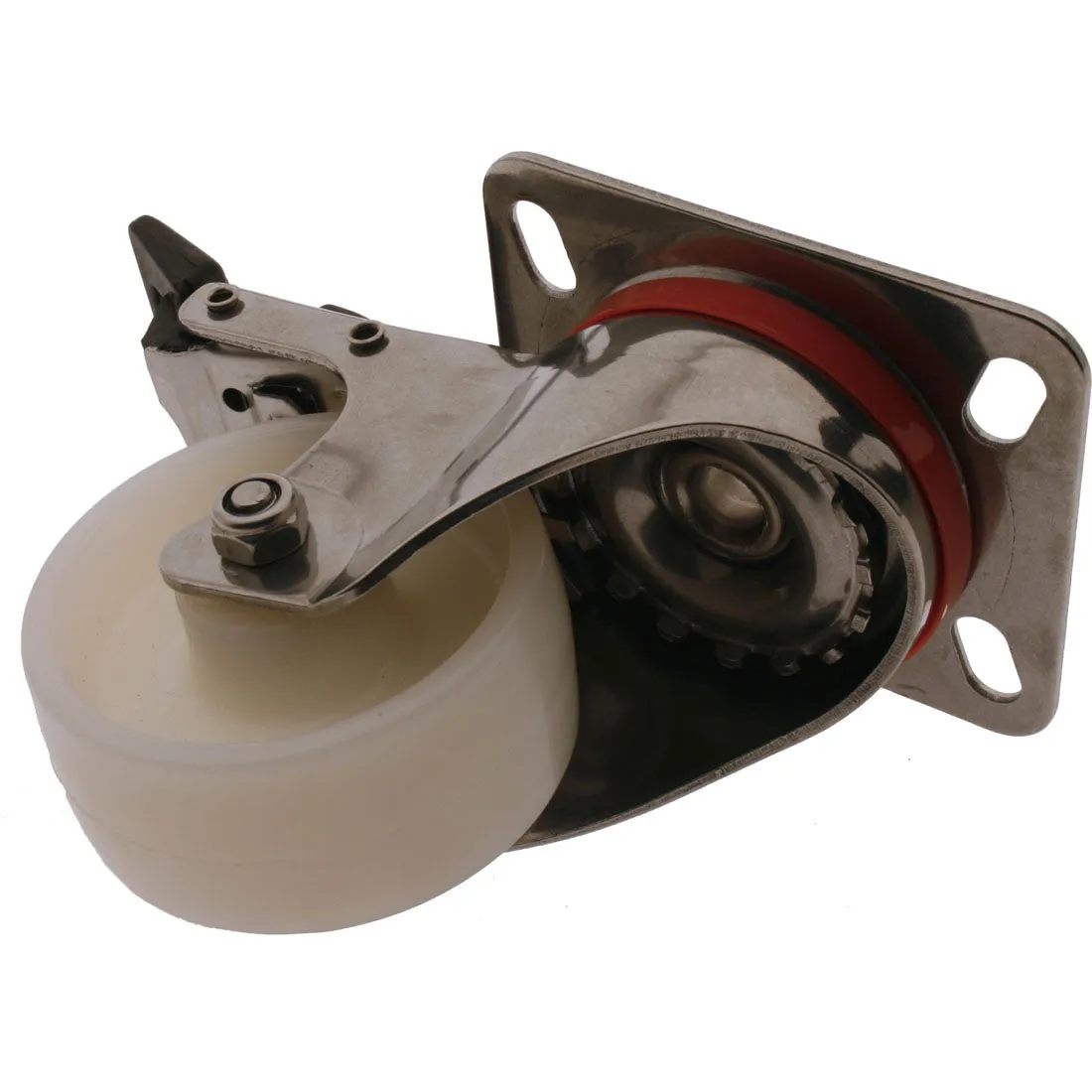 Mounting Plate Castor Swivel and Brake Nylon Wheel Stainless Steel 80mm