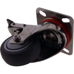 Mounting Plate Castor Swivel and Brake Rubber Wheel Stainless Steel 80mm