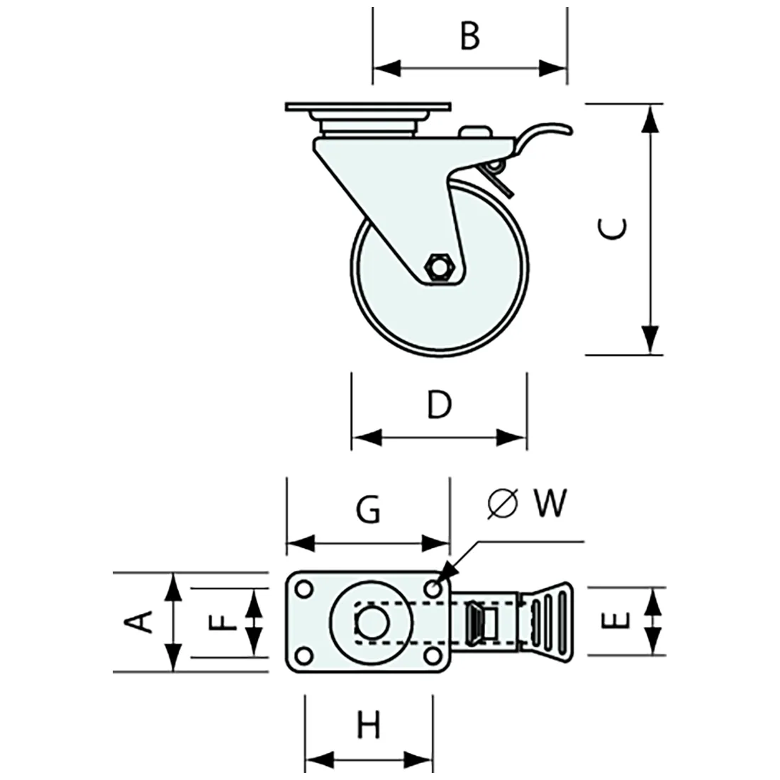 Mounting Plate Castors Swivel and Brake Rubber Wheels Stainless Steel 63mm