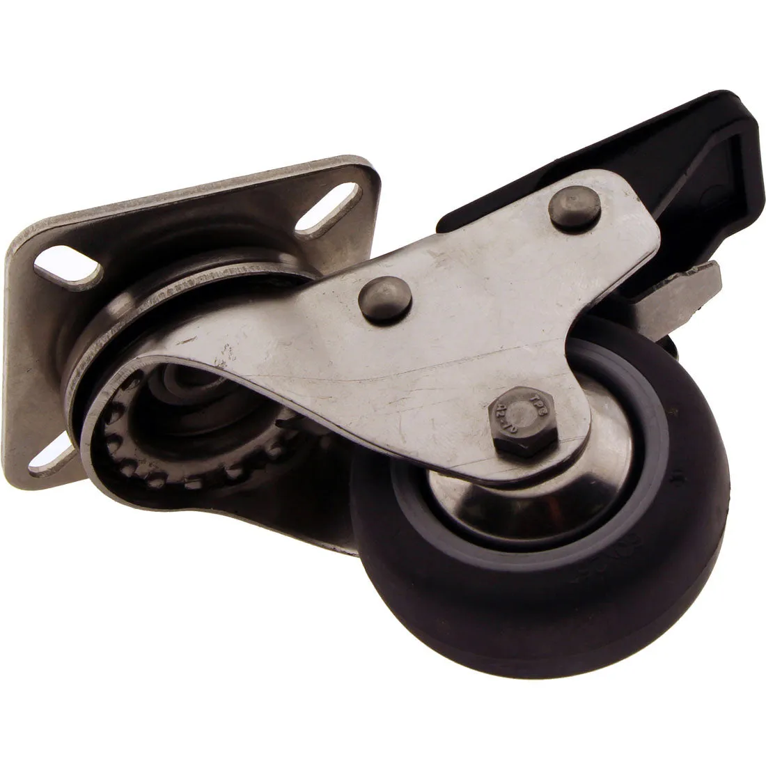 Mounting Plate Castors Swivel and Brake Rubber Wheels Stainless Steel 63mm