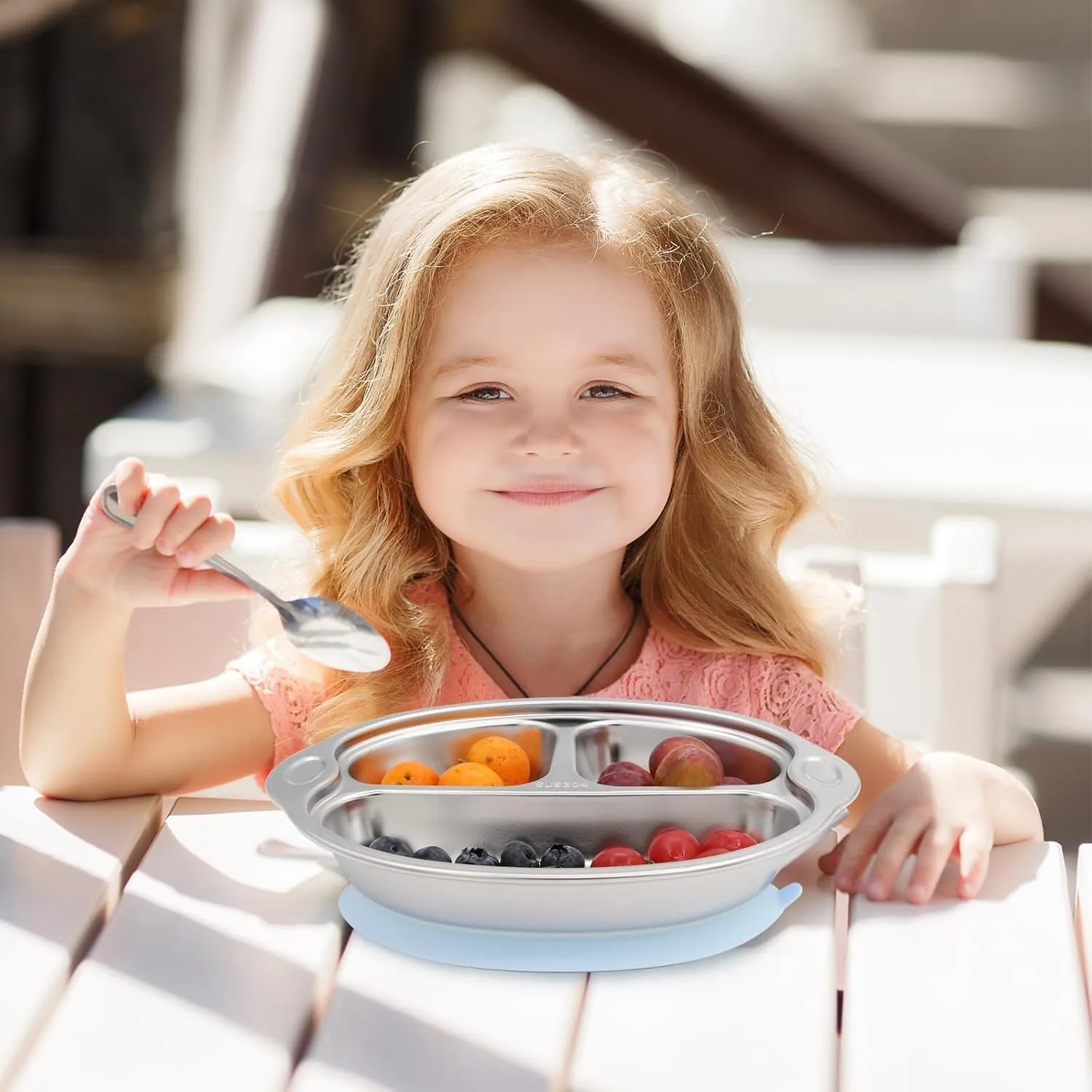 Mrs. Chou® BPA-Free 100% Food-Grade Stainless Steel Baby Plates with Suction Divided Designed for Babies and Toddlers, Ideal for Kids Infant Baby-Led Weaning Toddler Feeding Supplies Dishwasher Safe
