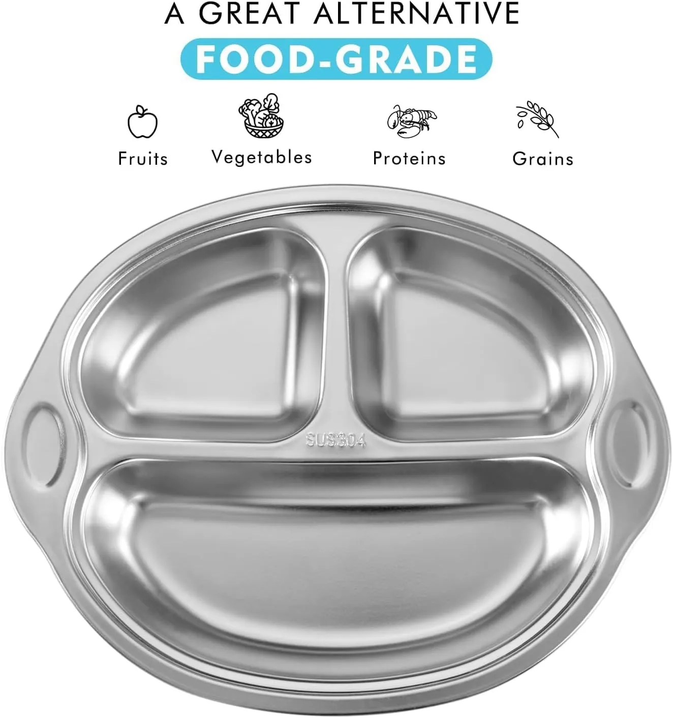 Mrs. Chou® BPA-Free 100% Food-Grade Stainless Steel Baby Plates with Suction Divided Designed for Babies and Toddlers, Ideal for Kids Infant Baby-Led Weaning Toddler Feeding Supplies Dishwasher Safe