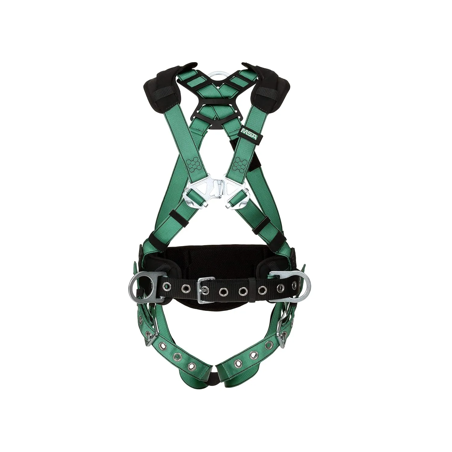 MSA 10197363 V-Form Construction Harness, Extra Small, Back & Hip D-Ring, Tongue Buckle Leg Straps, Shoulder Padding
