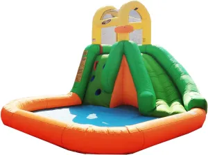 MTI 91448 Splash Fun Giant Slide Backyard Inflatable Water Park Splash Pad with Basketball Hoop and Mesh Safety Walls