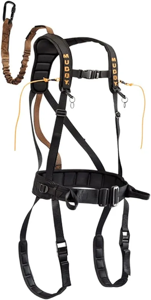 Muddy Hunting Tree Stand Safety Systems Lightweight Padded Nylon Quick-Release Safeguard Harness, Large