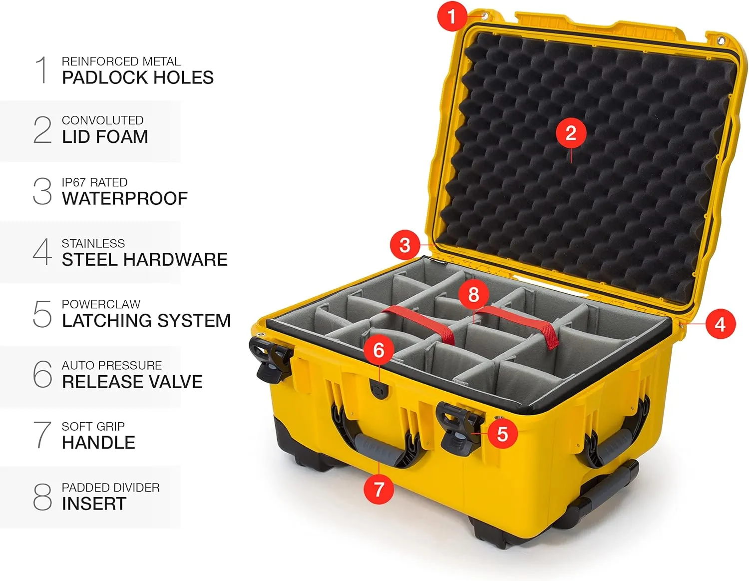NANUK 950 Waterproof Hard Case with Wheels and Padded Divider - Yellow