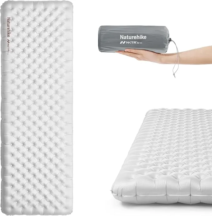 Naturehike 1.76LB Ultralight Self Inflating Sleeping Pad, Patchworkable Sleeping Mat with 8.8 R-Value for Camping, Hiking, Climbing with Inflatable Bag, Grey Rectangular