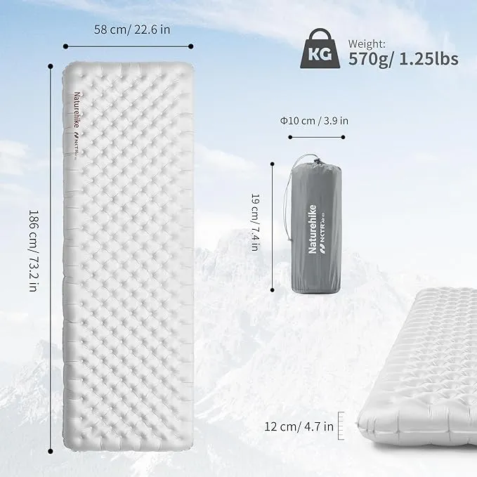Naturehike 1.76LB Ultralight Self Inflating Sleeping Pad, Patchworkable Sleeping Mat with 8.8 R-Value for Camping, Hiking, Climbing with Inflatable Bag, Grey Rectangular
