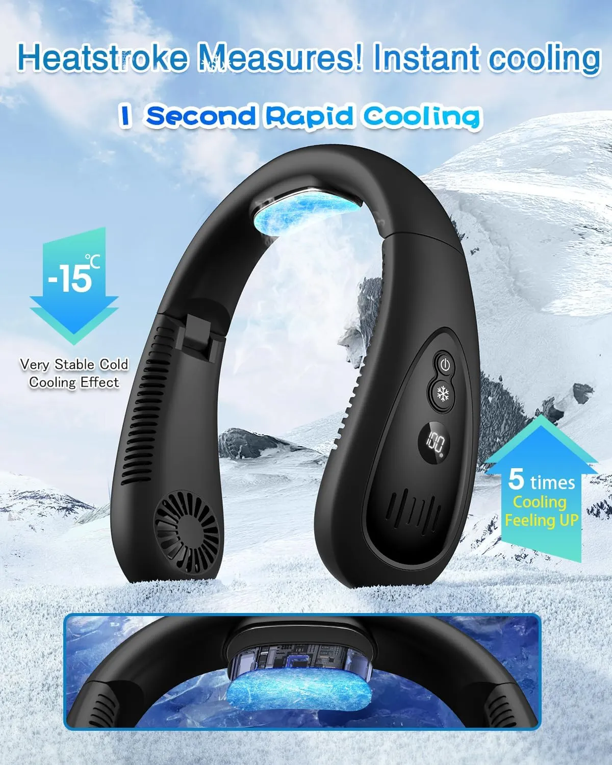 Neck Air Conditioner, Portable Neck Fan with Cooling Plate 360°Cooling Airflow, 5000mah Rechargeable USB Fan Hands Free Bladeless Wearable Foldable Mini Fan for Men Women Kids Home Office Outdoor