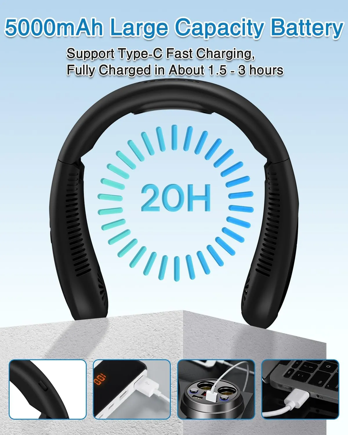 Neck Air Conditioner, Portable Neck Fan with Cooling Plate 360°Cooling Airflow, 5000mah Rechargeable USB Fan Hands Free Bladeless Wearable Foldable Mini Fan for Men Women Kids Home Office Outdoor