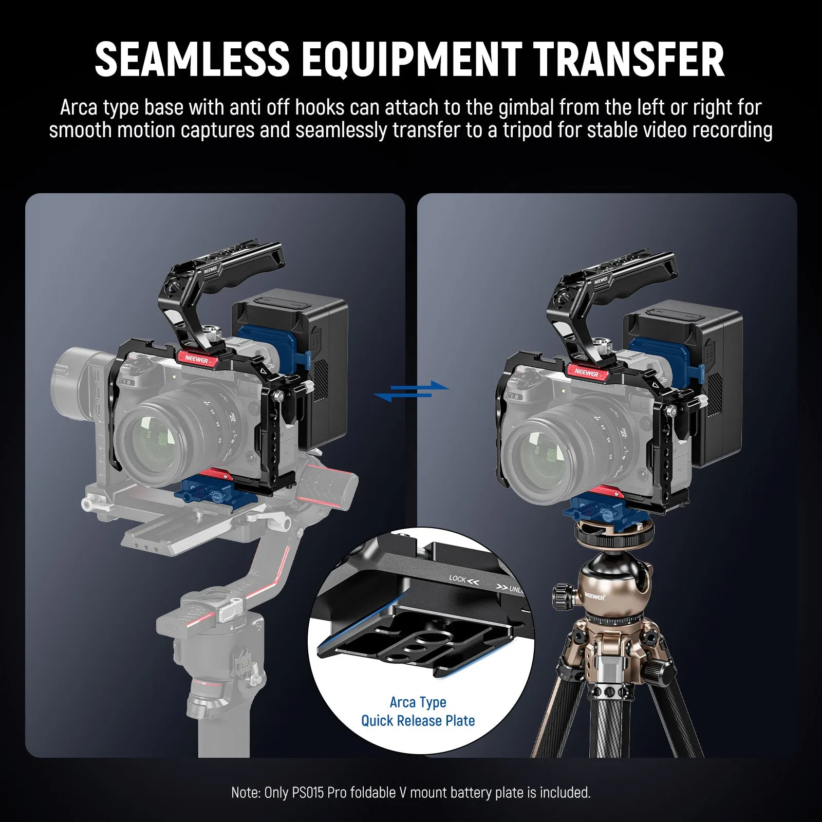 NEEWER PS015 Pro Foldable Arca Type Quick Release V Mount Battery Plate